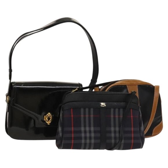 SAINT LAURENT Gucci Burberrys Nova Check Bag Leather Canvas 3Set Auth 121551 - Picture 1 of 15